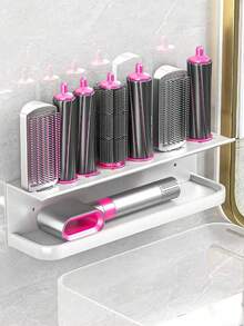 1pc Blow Dryer & Curling Iron Organizer Holder, Wall Mount Space Aluminum Hair Tool Rack, Drilling-Free And Drill-Enabled 2-In-1 Design