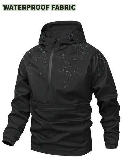 Plus Size Men's Hooded Half-Zip Long Sleeve Jacket, Effortlessly Stylish, Fall