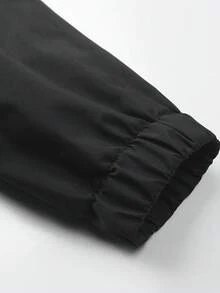 加大码男士连帽半拉链长袖外套，轻松打造时尚造型，秋季必备 - 黑色 - 查看 8