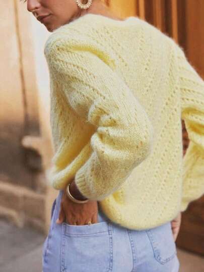 Solid Color Cardigan Long Sleeve Knit Sweater Jacket, Autumn/Winter