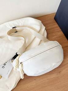 Fashionable Nylon Crossbody Bag, Solid Color Shoulder Bag, Women's Casual Shoulder Bag, Suitable For Outdoor Sports - White - View 6