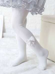 5pcs Girls' Solid Color Leggings Tights, Bow Decor Stirrup Pants Suitable For Everyday Wear, All Seasons