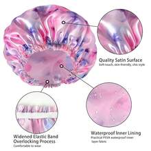 Gorros de Ducha para Mujeres, 4 PCS Gorros de Baño Elásticos y Reutilizables, Gorro de Ducha de Doble Capa Impermeable, Gorros de Baño, Gorro de Baño para el Cabello de Protección Ambiental - Color Sólido - Juego de 4 piezas de flores C - Ver 6