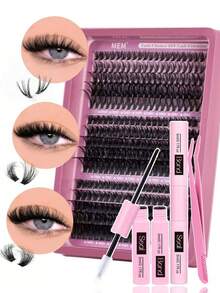 MEM 528/640/240/300pcs Bulk Pack D Curl 8-16mm DIY Eyelash Clusters, Natural Look, Thick & Long, Ultra Soft & Lightweight, Reusable, Individual Segment False Lashes, Eyelash Extension Kit, Suitable For Travel, Daily Wear (Beginner Friendly), Wedding, Date, Party, Holiday, Also Great As Christmas/Halloween/Gift Eyelash Set - 黑色 - 查看 15