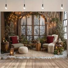 1 片冬季仙境摄影背景布 - 雪景圣诞场景配乡村木拱门、农舍灯饰 - 室内派对和节日装饰摄影背景、生日庆祝活动、活动 - 温馨小屋氛围装饰、迷人的节日设计、温暖亲切的感觉 - 多色 - 查看 8
