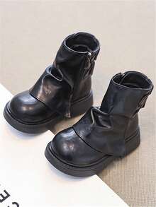 Children's Boots, 2025 Autumn New Outdoor Ankle Boots Mid-Calf Boots, Girls Metal Buckle Work Boots, Anti-Slip - Black - View 3