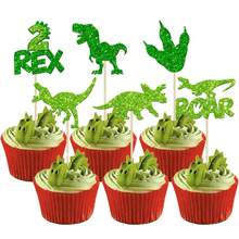 12/24Pcs Dinosaur Cupcake Toppers Green Glitter Roar Dinosaur Cupcake Toppers For Dinosaur Theme BB Shower Birthday Party Cake Decorations Supplies
