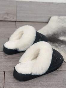 Herbst/Winter Mode einfache vielseitige Lässig Slip-On Plüsch Hausschuhe, weiche warme Fütterung leise dicke Sohle Innen Mittelabsatz geschlossene Zehe Hausschuhe für Teenager Mädchen