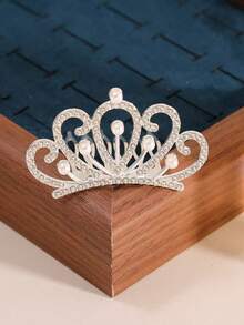 1pc Crown Hair Clip Headpiece For Children's Birthday Wang Guantong Hair Hoop Host Hair Clip Diamond Insert Comb Korean Style Girl Little Princess Baby Birthday Photo Crown Hair Clip Headpiece - Silver - View 10