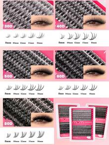 MEM 240片/套 单根假睫毛，浓密型，30D/40D/60D/80D D型卷翘，8-16毫米，DIY假睫毛，自然妆效，浓密纤长，超柔软轻盈，可重复使用，单根假睫毛，睫毛嫁接套装，适合旅行、日常佩戴（新手友好）、婚礼、约会、派对、节日，也是圣诞节/万圣节/送礼佳品。 - 黑色 - 查看 8