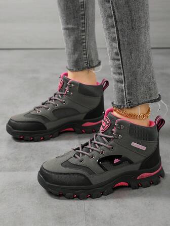 1 par de zapatos de senderismo para mujer, impermeables, antideslizantes, amortiguadores de impactos, transpirables, ligeros, adecuados para senderismo, escalada, trekking. Con cordones, suela plana, cómodos, duraderos, suela gruesa, antideslizantes, cálidos para el invierno y actividades al aire libre