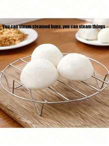 1pc Minimalist & Practical Kitchen Tool - Stainless Steel Plain Design, Rounded Shape, High Foot To Prevent Burns, Stable 4-Corner Support, Smooth Edges To Avoid Scratches, Can Be Used For Steaming Food, Non-Stick Pot Bottom, Space-Saving - Silver - View 6