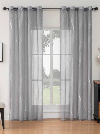 2pcs Modern Ironed Silver Flow Pattern Light-Filtering Curtains, Grommet Top, Machine Washable, Decorative Polyester Drapes For Living Room, All-Season, Uncorded, Woven, 120-140g - Luxurious Style Curtains