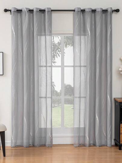2pcs Modern Ironed Silver Flow Pattern Light-Filtering Curtains, Grommet Top, Machine Washable, Decorative Polyester Drapes For Living Room, All-Season, Uncorded, Woven, 120-140g - Christmas Theme