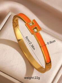 1 件珐琅字母“H”不锈钢手链，女士时尚袖口，时尚情侣手链 - 彩色 - 查看 6