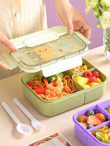 可定制文字Logo可爱卡通儿童便当盒套装，含勺子和叉子，学生便携式密封隔层塑料午餐盒，带餐具，防漏，易清洁，可微波炉加热，保温，儿童，晚宴，现代，多彩，可爱