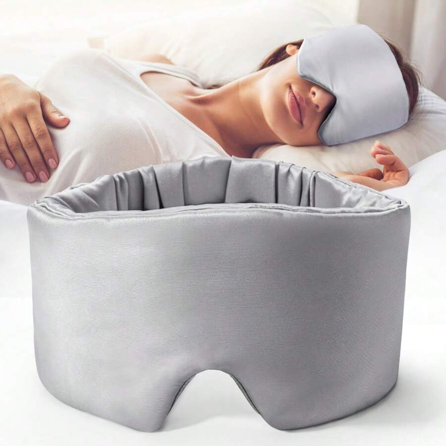 FRESHME Silk Sleep Mask Dark Eye Mask, Zero Eye Pressure Face Mask, Suitable For Women And Men, Comfortable Ultra Soft Eye Mask With Adjustable Elastic Strap, For Travel Sleep Yoga - Gray - View 1