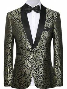 Men's Floral Dinner Party Prom Wedding Stylish Suits For Men One Button Dinner Jacket Pants Sethalloween - 金色 - 查看 1