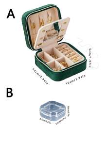 6/1 件天鹅绒拉链旅行首饰盒,带镜子的迷你首饰盒,小型便携式首饰收纳盒,用于戒指、耳环、项链的紧凑型首饰盒,天鹅绒首饰收纳盒 - 彩色 - 查看 3