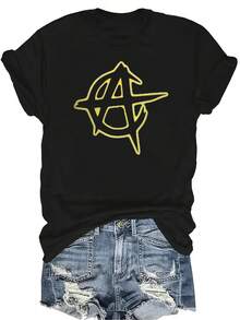 Camiseta con símbolos anarquistas A-Narchy Ancap, unisex, de verano, casual, transpirable, con personalidad, cuello redondo, manga corta, ropa de calle, versátil, adecuada para adolescentes y adultos - Negro - Ver 1