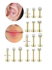 10 chiếc/lô 16g khuyên xỏ khuyên vành môi bằng thép không gỉ có ren trong khuyên môi Monroe có nhiều kích cỡ khác nhau khuyên tai xoắn ốc sụn móng tay dài 6mm 8mm 10mm - Vàng - Xem 5