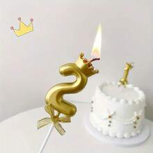 Kit 2 - Birthday Candles, Decorative Birthday Number, Cake Topper With Crown And Bow - 金色 - 查看 8