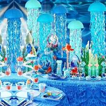 Farol de papel con forma de medusa colgante en azul, decoración para fiesta con tema submarino, farol de papel de color degradado, adecuado para fiesta de cumpleaños de sirena, baby shower, decoración de aula con tema oceánico y decoración de habitación con tema de playa