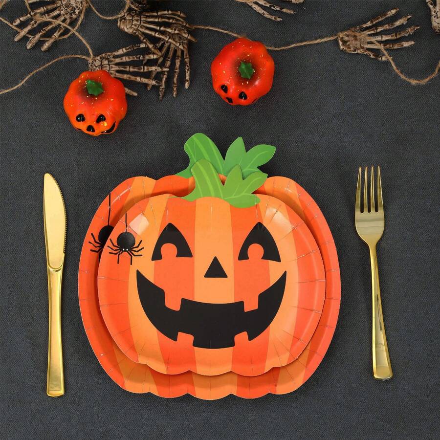 10/30 Stücke Halloween Kürbis Pappteller, süßes Grimassen-Gesicht, schwarze und orange Kürbisform, Einweg-Teller 7 Zoll 9 Zoll, Halloween Geschirr für Geburtstag, Feiertage, Party Dekoration und Zubehör