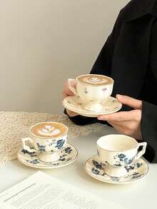 1件套法式玫瑰下午茶浓缩咖啡杯碟套装，复古小众高端陶瓷咖啡杯碟，瓷质茶杯 - 彩色 - 查看 5