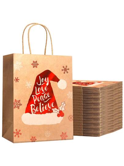 12/24 pezzi/Borse regalo a forma di cappello natalizio, borse di carta marrone spesse e grandi per caramelle e spuntino natalizi, adatte per feste di Natale e Capodanno, confezioni regalo.