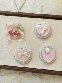 1pc Pink Heart & Cherry 360° Rotating Strawberry Tea Cup Magnetic Phone Holder, Cute Gift For Couples, Friends, Classmates Compatible With IPhone, Android Phone, Gift For Birthday, Family, Friends Push-Pull Phone Grip Phone Accessories - Multicolor - View 2