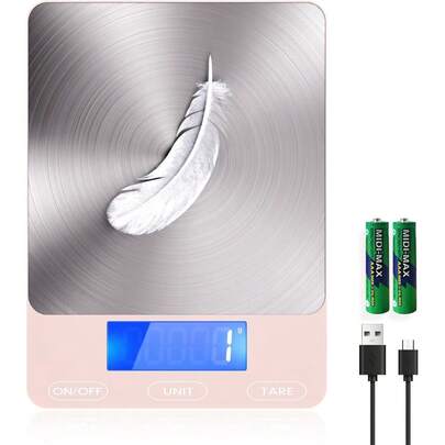 Food Scale -33lb Digital Kitchen Scale For Food Ounces Grams Rechargeable 306 Stainless Steel,Batteries And Type-C Charging | Perfect For Meal Prep, Cooking, And Baking, Pink