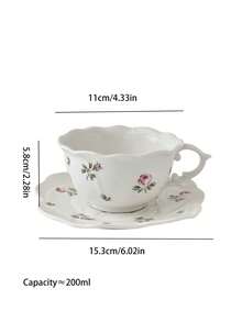 1 Set European Style Rose Ceramic Coffee Cup & Saucer, Asymmetrical Embossed Tea Cup Set, Petal Coffee Cup, Cup And Saucer, Home Breakfast Coffee Cup, Milk Cup, Juice Cup, Suitable For Afternoon Tea, Home, Elegant Latte Cup And Dessert Plate - Multicolor - View 2
