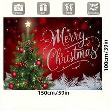 1pc Christmas Banner, Merry Christmas Design, Red Background With Green Trees And Snowflakes - Versatile Holiday Decor For Home, Party And Studio Backdrop, Multiple Sizes, No Power Required