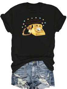 Camiseta "Llámame si te pierdes" Unisex, de verano, casual, transpirable, con personalidad, cuello redondo, manga corta, ropa de calle, versátil, adecuada para adolescentes y adultos - Negro - Ver 1