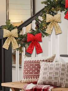 1Piece Oversized Christmas Sequin Bow, Suitable For Decorating The Staircase Railings Of Your Home Or The Christmas Tree, Adding More Joyous Atmosphere To Your Christmas Celebration Home Decor Christmas Decorations Room Decor Winter