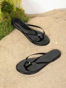 Women's Flat Sandals, Summer Outdoor Flip Flops, Spring/Autumn New Roman Style Woven Sandals, Suitable For Dresses, Beach, Apartment And Other Occasions. Colors Include White, Beige, Black, Orange, Yellow, Purple, Gray, Gold, Silver, Blue, Green, Pink, Brown, Leopard Print, Formal, Vacation, Navy Blue, Rhinestone, Etc. - Black - View 3