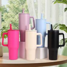 40 盎司不锈钢玻璃杯，带吸管和防漏盖 - 隔热旅行杯，适用于冷热饮品，耐用且可重复使用，非常适合露营、汽车、办公室 - 情人节、圣诞节、万圣节、感恩节、咖啡爱好者的理想礼物