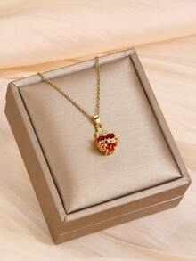 1件18K镀金耶稣圣心项链，青少年款，红色立方氧化锆十字架吊坠，不锈钢链，基督教宗教饰品礼品 - 金色 - 查看 3