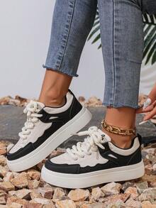 Zapatillas de deporte de moda versátiles de uso diario con contraste de color para mujer - Beige oscuro - Ver 2