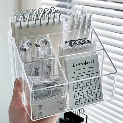 Fashionable Transparent Acrylic Storage Box, Multi-Functional Desktop Organizer, Large Capacity Desktop Cosmetics & Items Organizer Box - Sturdy Base - For Home, Salon, Boutique - Earrings, Necklaces, Bracelets, Rings, Earrings Jewelry Organizer - Transparent Plastic Multi-Functional Acrylic Cosmetic Storage Box, Lightweight Vanity