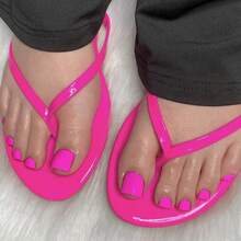 24 Pcs Almond Shape Fuchsia French Press-On Toe Nails - Handmade Y2K Sweet Aesthetic Skin-Brightening Solid Color Nail Supplies |   Unas Press On, Unas Postizas & Ready-To-Wear Fake Nails - YC-YY-432 - 查看 3