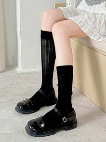 4 Pairs Solid Color Thin Calf Socks For Women, Breathable Mesh Texture, Ballerina Style Long Socks, Summer