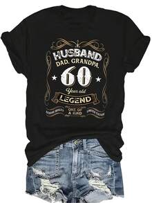 Camiseta de 60th cumpleaños Unisex Verano Casual Transpirable Personalidad Cuello Redondo Manga Corta Camiseta Ropa de Calle Versátil, Adecuada para Adolescentes y Adultos - Negro - Ver 1