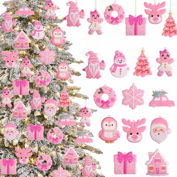 12/24pcs Christmas Ornaments For Tree Decorations, PVC Hanging Ornaments Snowflake Gingerbread House Snowman For Christmas Tree Gift Box, Winter Holiday Party, Home, Office Decor,Christmas Tree,Santa Claus,Christmas Decorations,Gingerbread House,Christmas Gifts Christmas Tree Hangings,Christmas Gifts