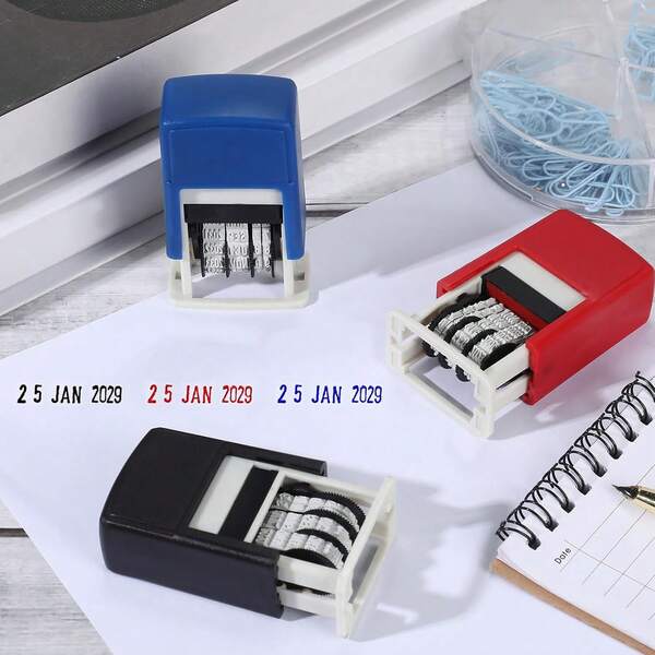 Um Manual de Produção Anual Mensal Ajustável Automático de Prensagem, Carimbo de Data Personalizado Pequeno com Tinta, Caderno de Presente de Natal com Tampa Basculante de Data com Tinta, Feito de Material Auto-Vedante, Sem Tinta Incluída.