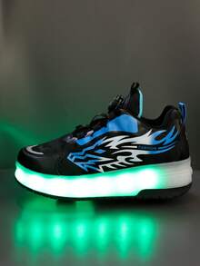 GUANGLAN 2-In-1 LED Light Up Roller Skates For Girls, 2 Wheels Removable USB Rechargeable Roller Skates Halloween Shoes Spring Summer Autumn Winter Leather Upper 11 Flashing Modes 7 Colorful Lights Unisex Rotatable Button Easy On/Off Outdoor Sports - Blue - View 8