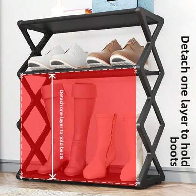 【四层大容量鞋架】轻质PP材质，易于组装，结构加固，防滑稳固设计，多层堆叠式储物架，适用于宿舍、玄关、出租房、家居收纳，易于组装，重量轻