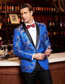 Men's Floral Jacket Luxury Embroidered Stylish Suit Blazer Jacket For Wedding Party Dinner-2025 - 藍色 - 查看 2