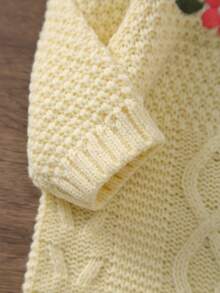 Baby Girls' Cute Floral Embroidery Long Sleeve Footie Jumpsuit, Autumn/Winter - Yellow - View 3